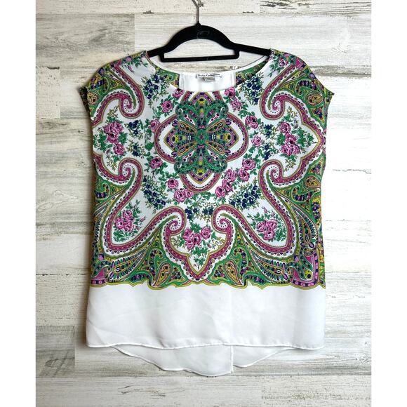 Dalia Collection Women’s Small Green White Sleeveless Lightweight Boho Blouse - Picture 1 of 6